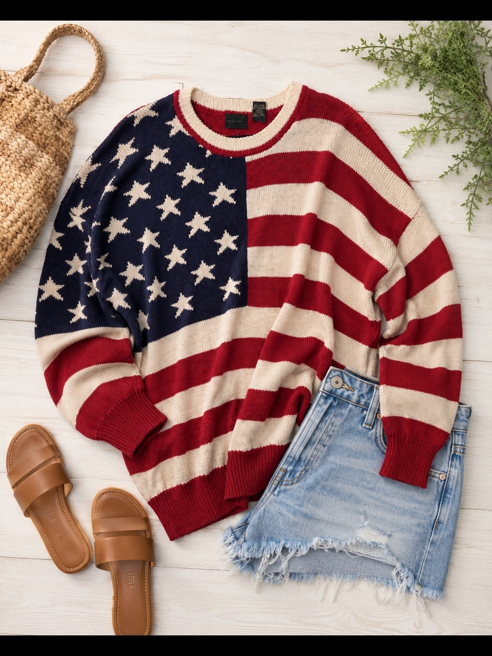 Structure Red, White & Blue American Flag Crewneck Sweater**flaw